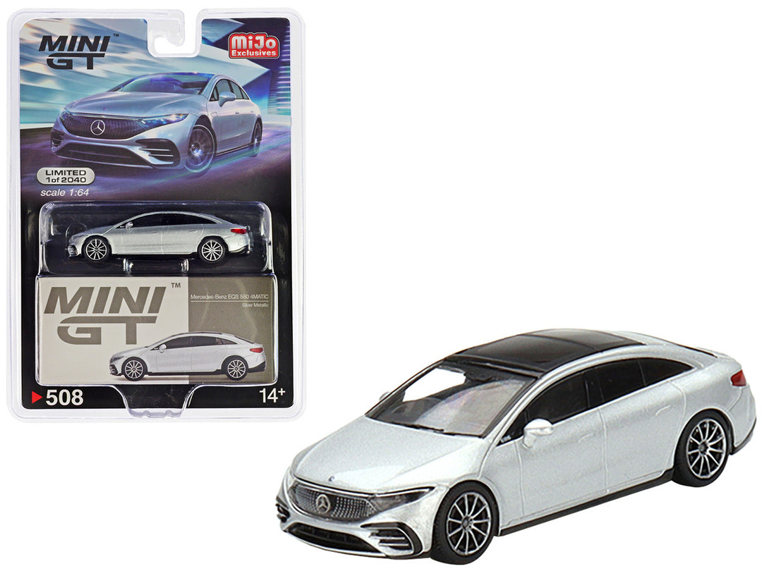 Mercedes-Benz EQS 580 4MATIC Silver Metallic with Black Top Limited Edition to 2040 pieces Worldwide 1/64 Diecast Model Car by Mini GT-0