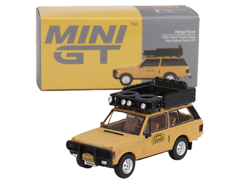 Range Rover with Roofrack Tan "Camel Trophy - Papua New Guinea Team USA" (1982) Limited Edition to 2400 pieces Worldwide 1/64 Diecast Model Car by Mini GT-3