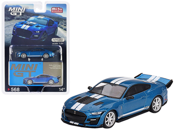 Shelby GT500 Dragon Snake Concept Ford Performance Blue Metallic with White Stripes Limited Edition to 4200 pieces Worldwide 1/64 Diecast Model Car by Mini GT-0