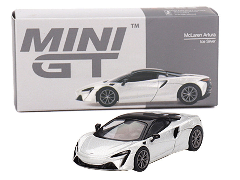 McLaren Artura Ice Silver Metallic with Black Top Limited Edition to 2040 pieces Worldwide 1/64 Diecast Model Car by Mini GT-3