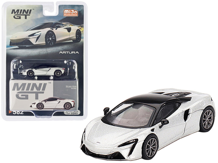 McLaren Artura Ice Silver Metallic with Black Top Limited Edition to 2040 pieces Worldwide 1/64 Diecast Model Car by Mini GT-0