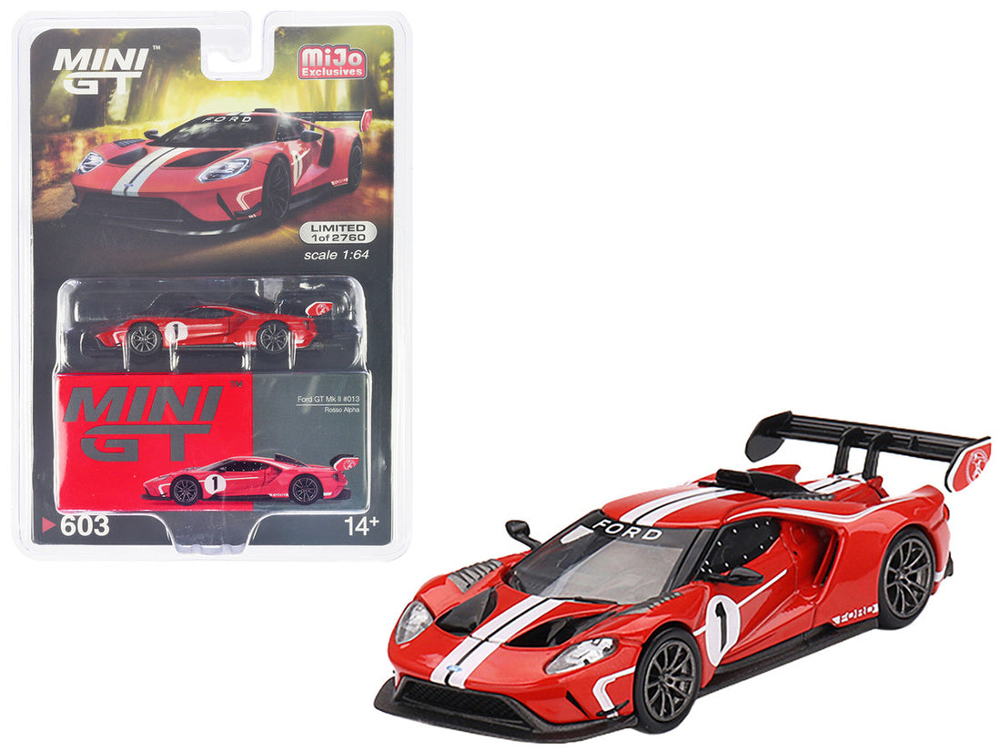 Ford GT MK II #1 Rosso Alpha Red with White Stripes Limited Edition to 2760 pieces Worldwide 1/64 Diecast Model Car by Mini GT-0