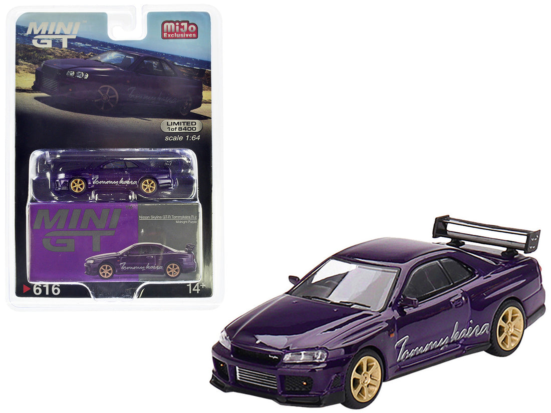 Nissan Skyline GT-R (R34) RHD (Right Hand Drive) "Tommykaira R-z" Midnight Purple Metallic Limited Edition to 8400 pieces Worldwide 1/64 Diecast Model Car by Mini GT-0