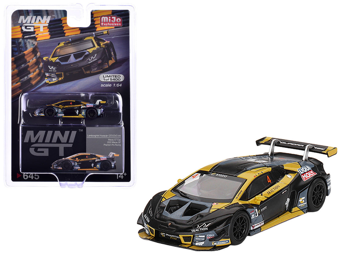 Lamborghini Huracan GT3 EVO #4 Kang Ling "Phantom Pro Racing" 3rd Place "Macau GP-Macau GT Cup" (2022) Limited Edition to 5400 pieces Worldwide 1/64 Diecast Model Car by Mini GT-0