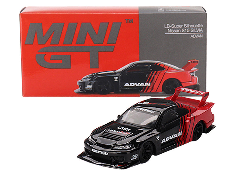 Nissan "LB-Super Silhouette" S15 SILVIA RHD (Right Hand Drive) Red and Black "ADVAN" Limited Edition 1/64 Diecast Model Car by Mini GT-2