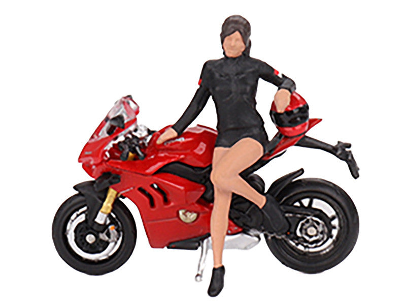 Ducati Panigale V4 S Motorcycle Red with Ducati Girl Figure Limited Edition 1/64 Diecast Model by Mini GT-2