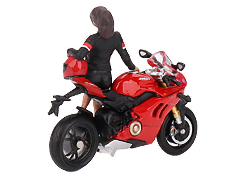 Ducati Panigale V4 S Motorcycle Red with Ducati Girl Figure Limited Edition 1/64 Diecast Model by Mini GT-0