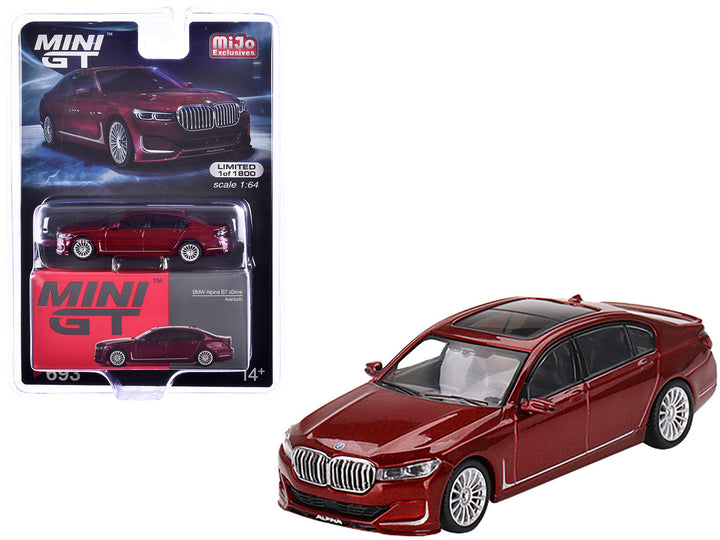 BMW Alpina B7 xDrive Aventurin Dark Red with Sunroof Limited Edition to 1800 pieces Worldwide 1/64 Diecast Model Car by Mini GT-0