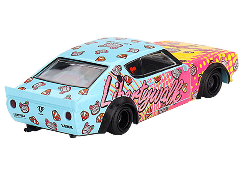 Nissan Skyline Kenmeri "Liberty Walk" RHD (Right Hand Drive) "KUMA" Light Blue and Yellow with Graphics Limited Edition 1/64 Diecast Model Car by Mini GT-1