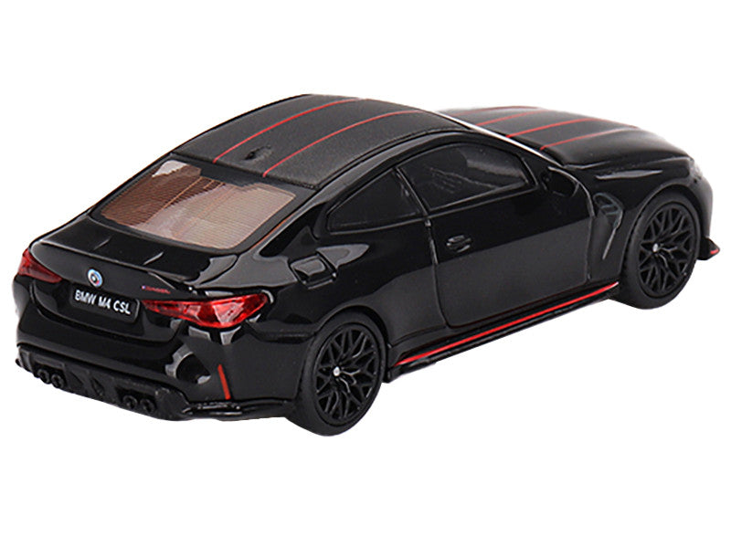 BMW M4 CSL Black Sapphire with Carbon Top and Red Stripes Limited Edition to 2760 pieces Worldwide 1/64 Diecast Model Car by Mini GT-2