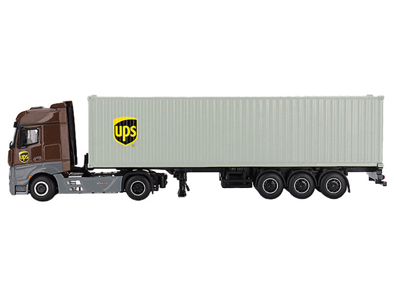Mercedes-Benz Actros with 40' Container "UPS Europe" Brown and Gray 1/64 Diecast Model by Mini GT-1