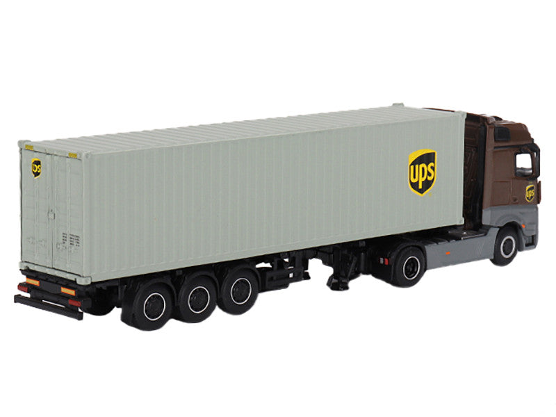 Mercedes-Benz Actros with 40' Container "UPS Europe" Brown and Gray 1/64 Diecast Model by Mini GT-2