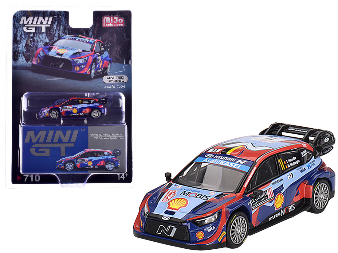 Hyundai i20 N Rally1 Hybrid #11 Thierry Neuville - Martijn Wydaeghe "Hyundai Shell Mobis WRT" 3rd Place "Monte Carlo Rally" (2023) Limited Edition to 3960 pieces Worldwide 1/64 Diecast Model Car by Mini GT-2