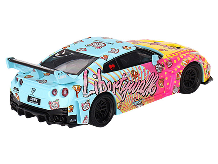 Nissan 35GT-RR Ver.1 "LB-Silhouette Works GT" Light Blue and Yellow with Graphics "LBWK KUMA" Limited Edition 1/64 Diecast Model Car by Mini GT-1