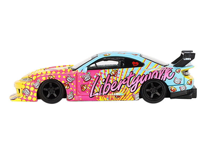 Nissan "LB-Super Silhouette" S15 SILVIA RHD (Right Hand Drive) Yellow and Blue with Pink Graphics "LBWK KUMA" Limited Edition 1/64 Diecast Model Car by Mini GT-0