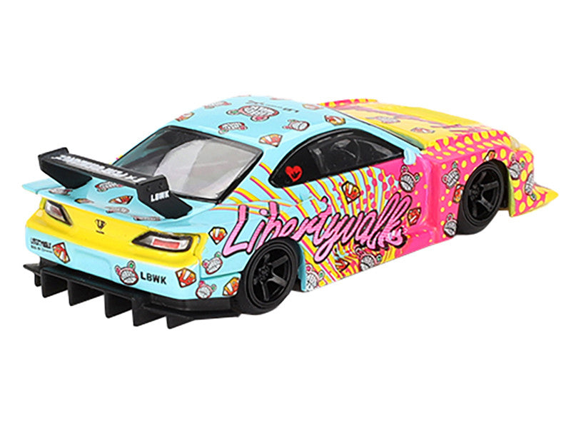 Nissan "LB-Super Silhouette" S15 SILVIA RHD (Right Hand Drive) Yellow and Blue with Pink Graphics "LBWK KUMA" Limited Edition 1/64 Diecast Model Car by Mini GT-1