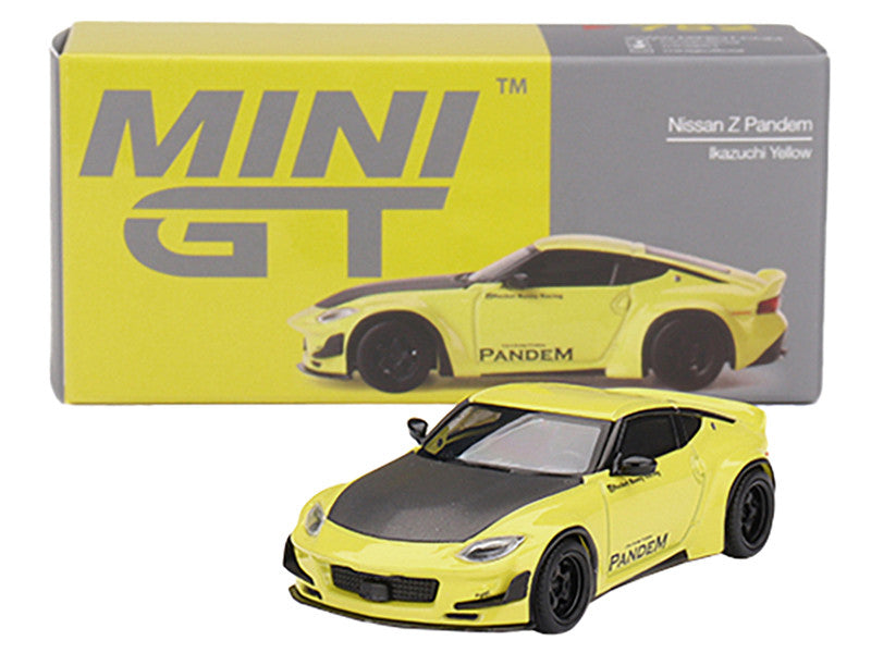 Nissan Z "Pandem" Ikazuchi Yellow with Carbon Hood Limited Edition to 4800 pieces Worldwide 1/64 Diecast Model Car by Mini GT-2