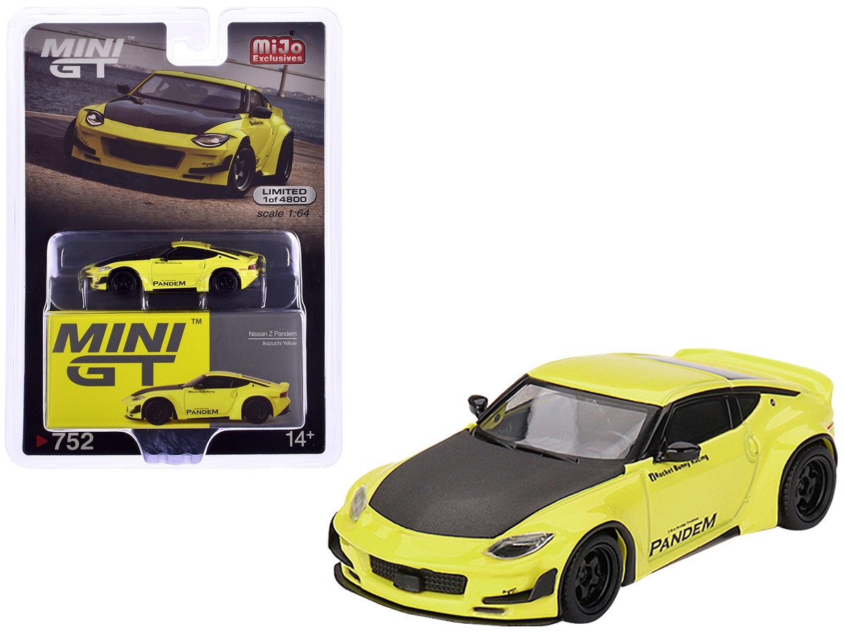 Nissan Z "Pandem" Ikazuchi Yellow with Carbon Hood Limited Edition to 4800 pieces Worldwide 1/64 Diecast Model Car by Mini GT-3