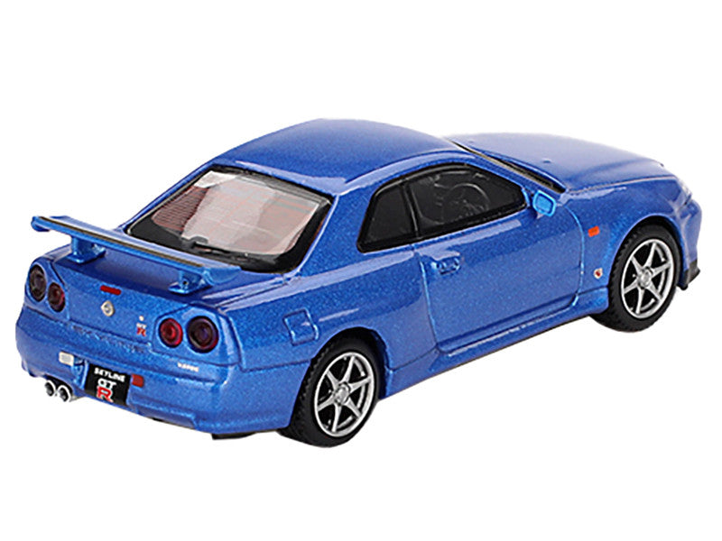 Nissan Skyline GT-R (R34) V-Spec RHD (Right Hand Drive) Bayside Blue Metallic Limited Edition 1/64 Diecast Model Car by Mini GT-0