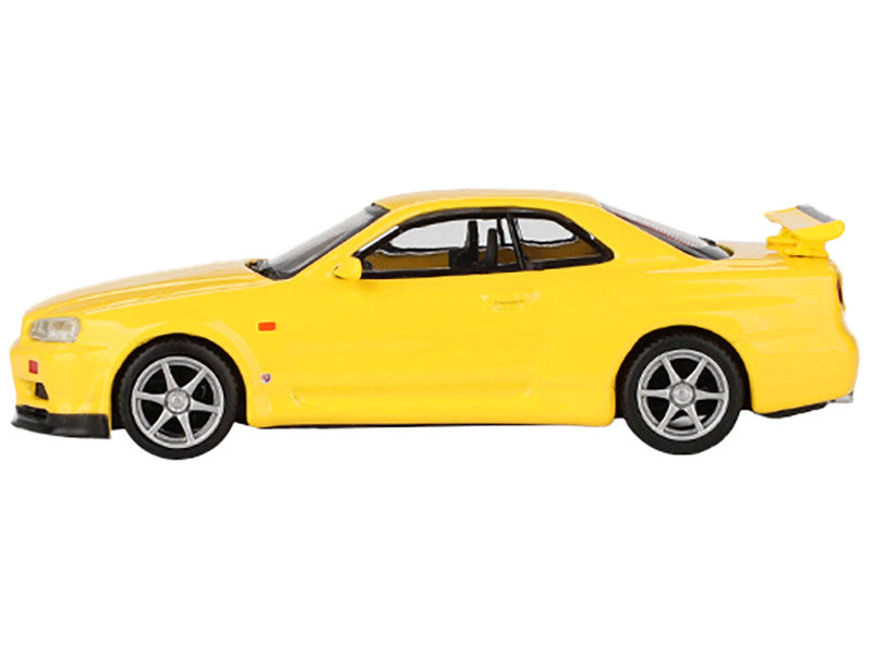 Nissan Skyline GT-R (R34) V-Spec RHD (Right Hand Drive) Lightning Yellow Limited Edition to 7920 pieces Worldwide 1/64 Diecast Model Car by Mini GT-0