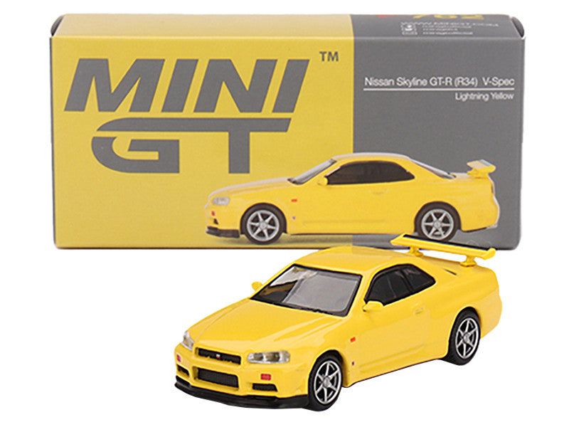 Nissan Skyline GT-R (R34) V-Spec RHD (Right Hand Drive) Lightning Yellow Limited Edition to 7920 pieces Worldwide 1/64 Diecast Model Car by Mini GT-2