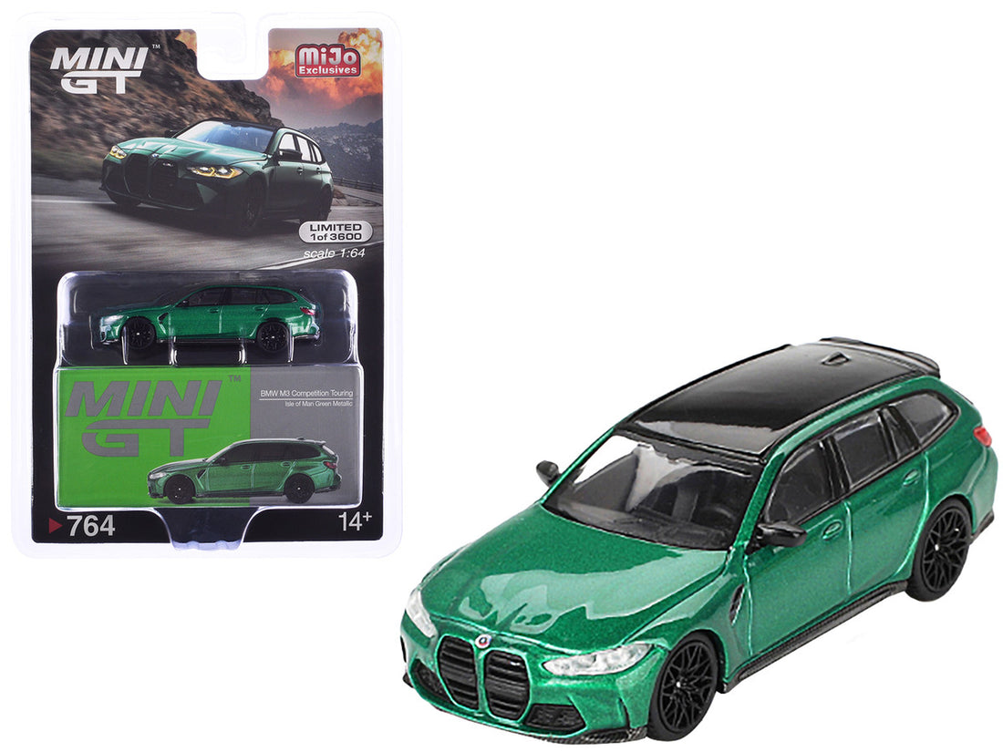 BMW M3 Competition Touring Isle of Man Green Metallic with Black Top Limited Edition to 3600 pieces Worldwide 1/64 Diecast Model Car by Mini GT-3