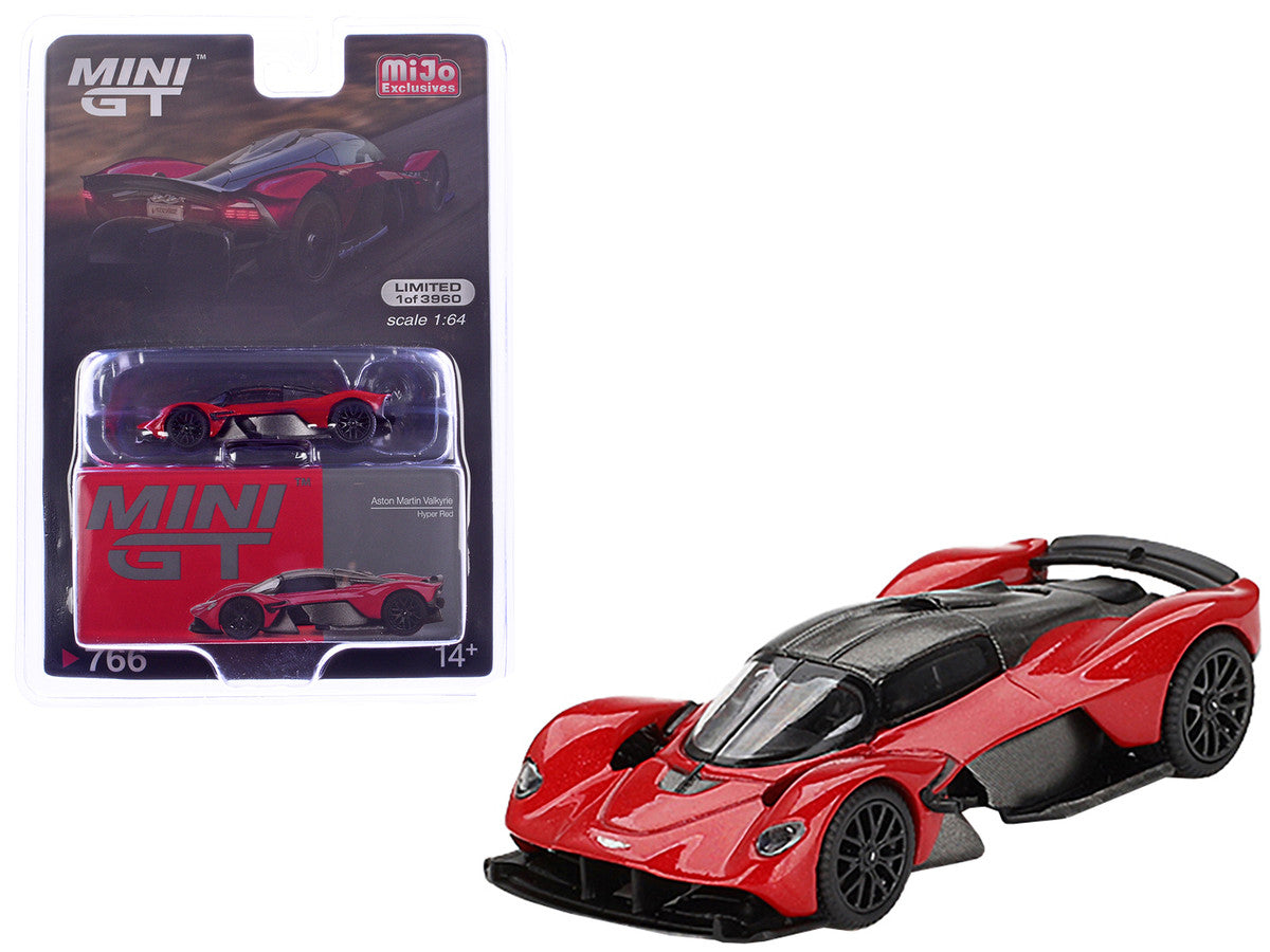Aston Martin Valkyrie Hyper Red with Carbon Top Limited Edition to 3960 pieces Worldwide 1/64 Diecast Model Car by Mini GT-3