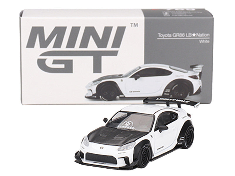 Toyota GR86 "LB-Nation - Liberty Walk" White with Carbon Hood Limited Edition 1/64 Diecast Model Car by Mini GT-2