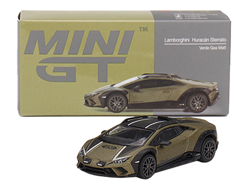 Lamborghini Huracan Sterrato Verde Gea Matt Green Metallic with Black Tio and White Stripes Limited Edition to 7200 pieces Worldwide 1/64 Diecast Model Car by Mini GT-2