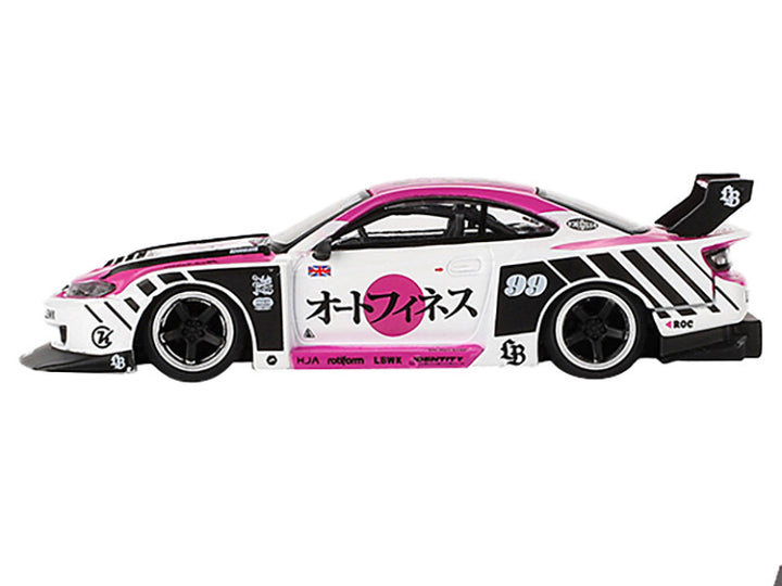 Nissan "LB-Super Silhouette" S15 SILVIA RHD (Right Hand Drive) #99 "Auto Finesse - SEMA 2023" White and Pink Limited Edition 1/64 Diecast Model Car by Mini GT-0