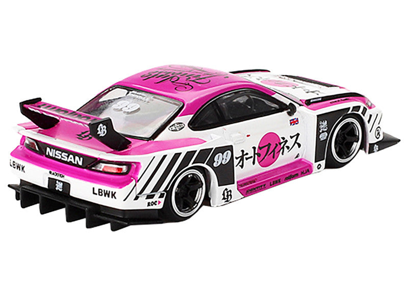 Nissan "LB-Super Silhouette" S15 SILVIA RHD (Right Hand Drive) #99 "Auto Finesse - SEMA 2023" White and Pink Limited Edition 1/64 Diecast Model Car by Mini GT-2