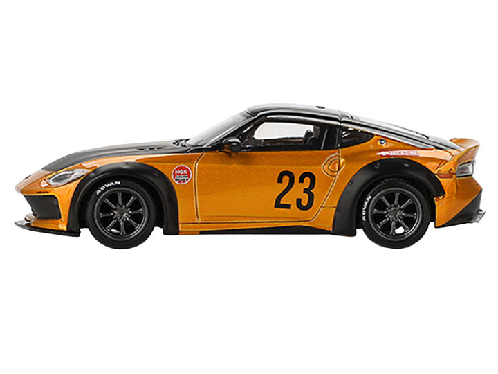 Nissan Fairlady Z #23 "LB-NATION WORKS" LB Gold Metallic with Matt Black Hood and Black Top Limited Edition 1/64 Diecast Model Car by Mini GT-0