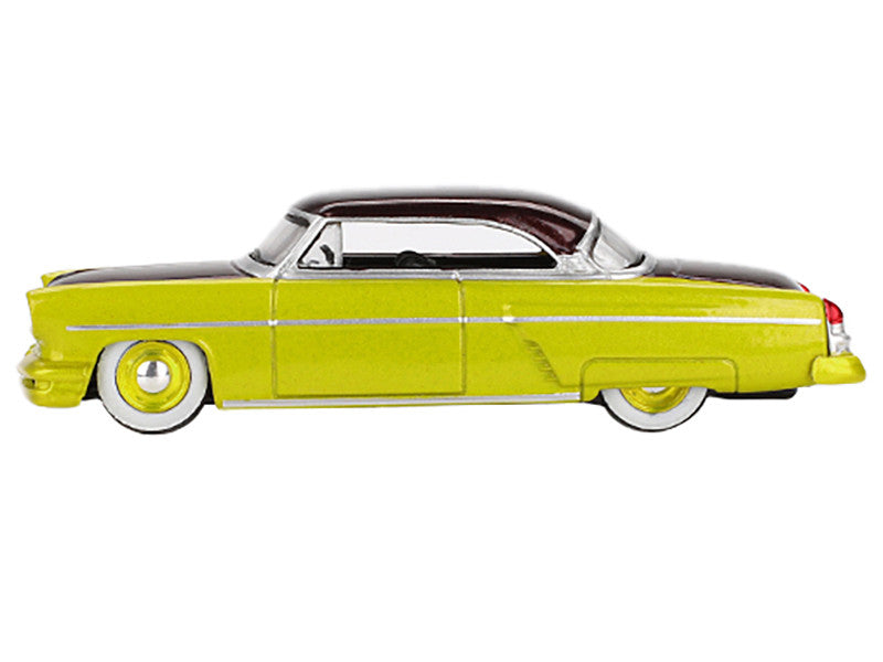 1954 Lincoln Capri Hot Rod Lime Yellow Metallic and Brown Metallic Limited Edition 1/64 Diecast Model Car by Mini GT-0