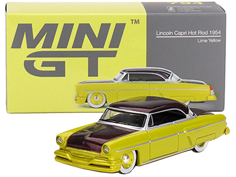 1954 Lincoln Capri Hot Rod Lime Yellow Metallic and Brown Metallic Limited Edition 1/64 Diecast Model Car by Mini GT-2