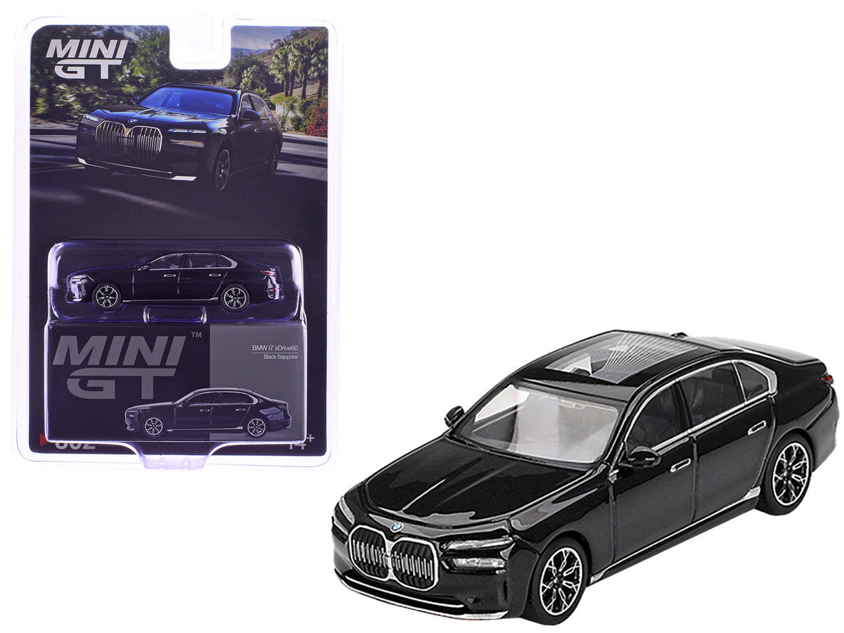 BMW i7 xDrive60 Black Sapphire Limited Edition 1/64 Diecast Model Car by Mini GT-3