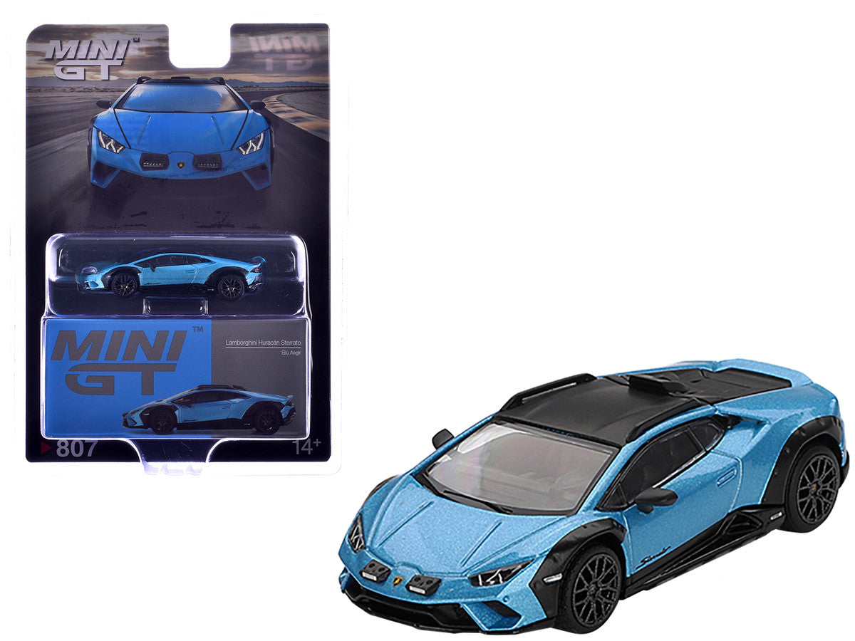 Lamborghini Huracan Sterrato Blu Aegir Blue Metallic with Black Top Limited Edition 1/64 Diecast Model Car by Mini GT-0