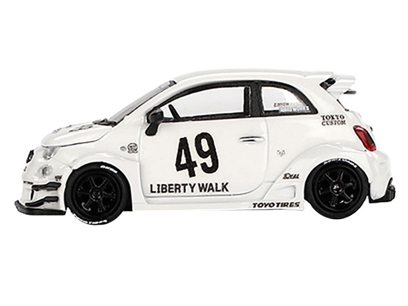 ABARTH 595 #49 "LB-Works x Abas Works" Gara White Limited Edition 1/64 Diecast Model Car by Mini GT-0