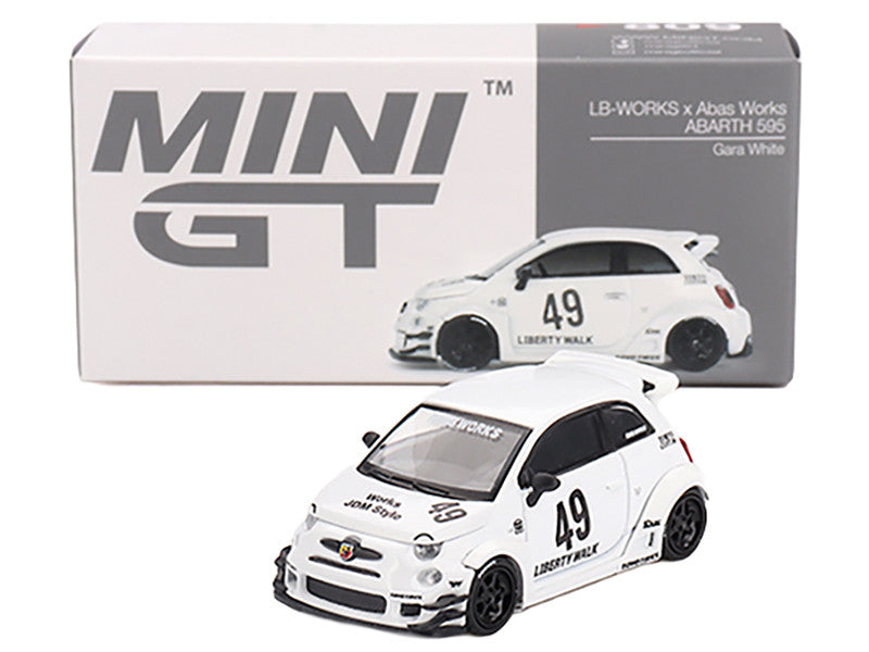 ABARTH 595 #49 "LB-Works x Abas Works" Gara White Limited Edition 1/64 Diecast Model Car by Mini GT-2