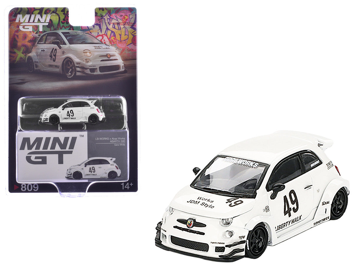 ABARTH 595 #49 "LB-Works x Abas Works" Gara White Limited Edition 1/64 Diecast Model Car by Mini GT-3