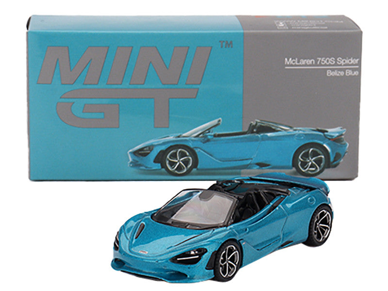 McLaren 750S Spider Belize Blue Metallic Limited Edition 1/64 Diecast Model Car by Mini GT-2