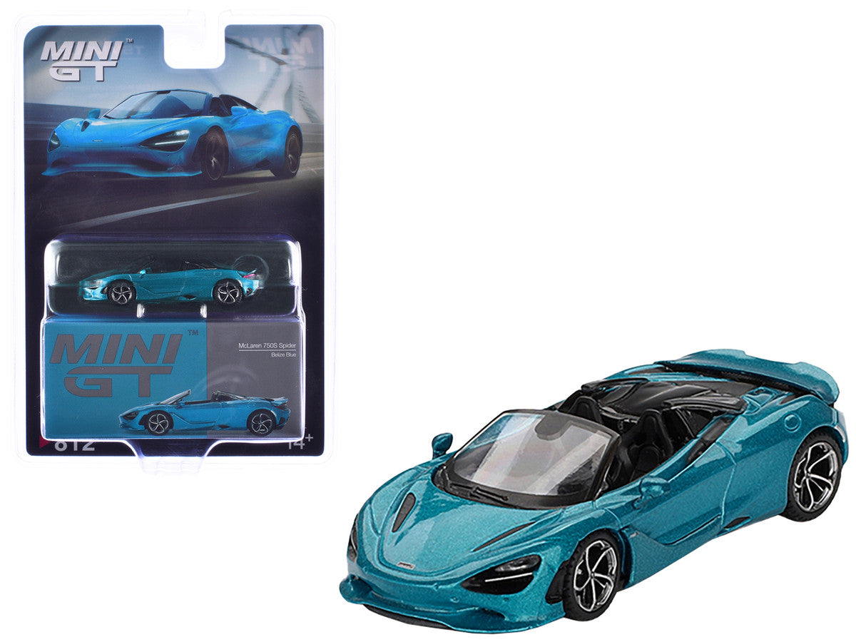 McLaren 750S Spider Belize Blue Metallic Limited Edition 1/64 Diecast Model Car by Mini GT-3