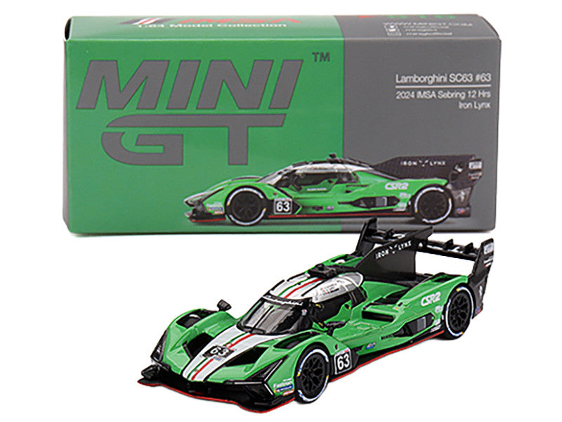 Lamborghini SC63 #63 Matteo Cairoli - Andrea Caldarelli - Romain Grosjean "Iron Lynx" IMSA "12 Hours of Sebring" (2024) Limited Edition 1/64 Diecast Model Car by Mini GT-2