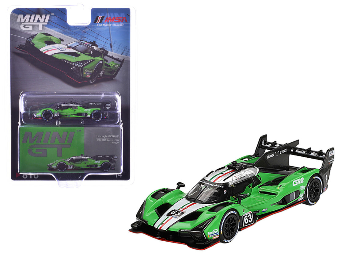 Lamborghini SC63 #63 Matteo Cairoli - Andrea Caldarelli - Romain Grosjean "Iron Lynx" IMSA "12 Hours of Sebring" (2024) Limited Edition 1/64 Diecast Model Car by Mini GT-3