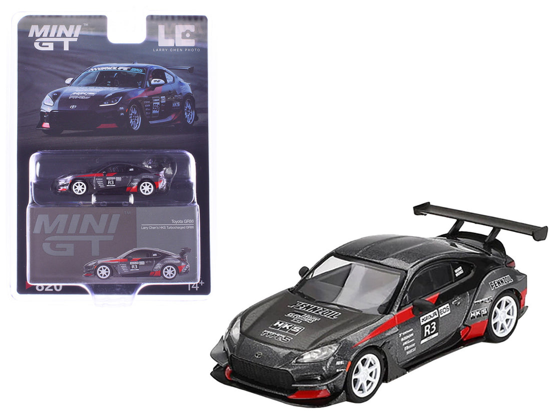 Toyota GR86 #R3 "Larry Chen's HKS Turbocharged GR86" Gray Metallic with Graphics Limited Edition 1/64 Diecast Model Car by Mini GT-2