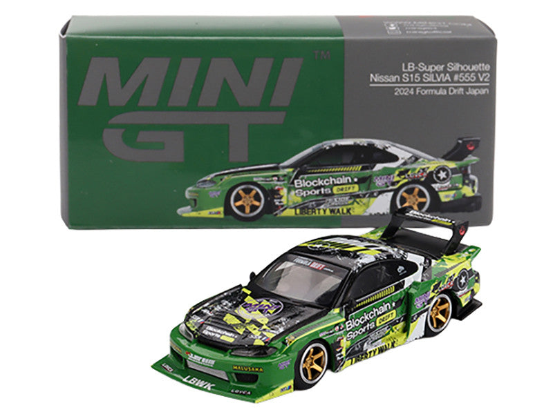 Nissan "LB-Super Silhouette" S15 SILVIA RHD (Right Hand Drive) #555 "V2" Yukio Fausto "Formula Drift Japan" (2024) Limited Edition 1/64 Diecast Model Car by Mini GT 3