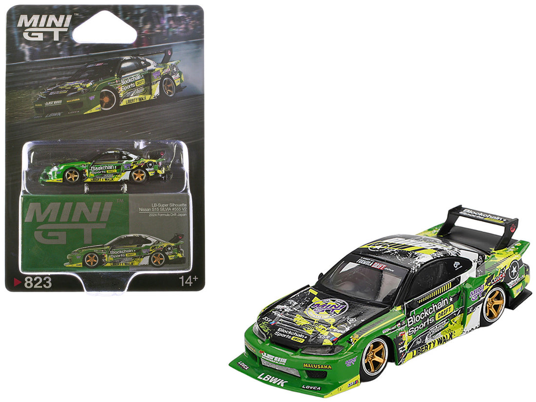 Nissan "LB-Super Silhouette" S15 SILVIA RHD (Right Hand Drive) #555 "V2" Yukio Fausto "Formula Drift Japan" (2024) Limited Edition 1/64 Diecast Model Car by Mini GT 4