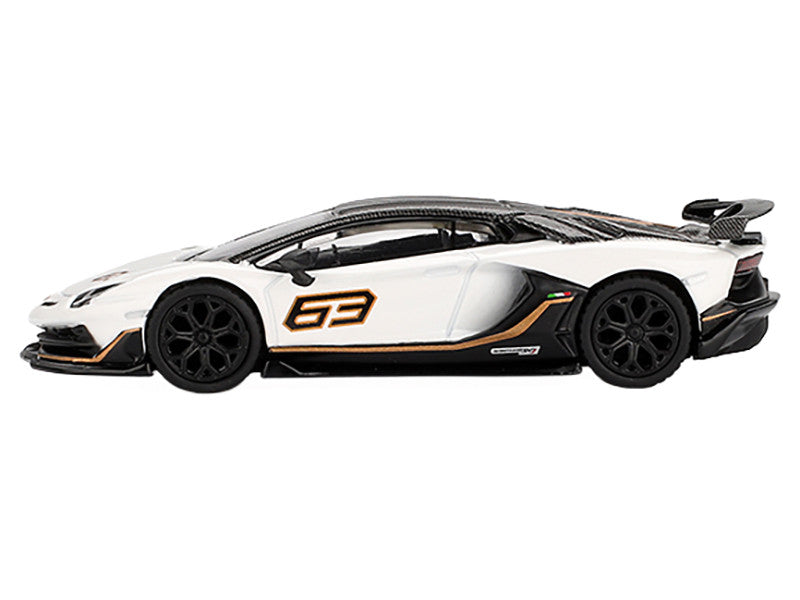 Lamborghini Aventador SVJ 63 Bianco Asopo White with Carbon Top Limited Edition 1/64 Diecast Model Car by Mini GT 2