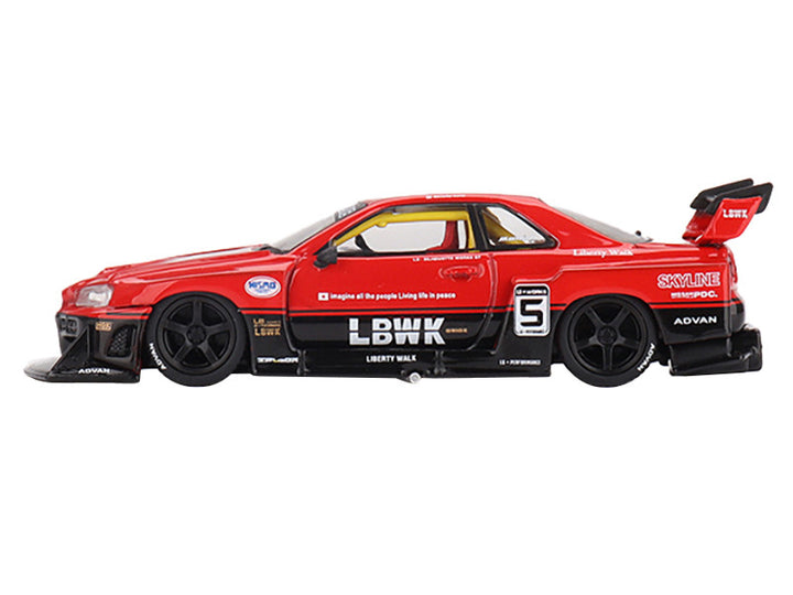 Nissan Skyline LB-ER34 Super Silhouette RHD (Right Hand Drive) #5 Red and Black Limited Edition 1/64 Diecast Model Car by Mini GT-1