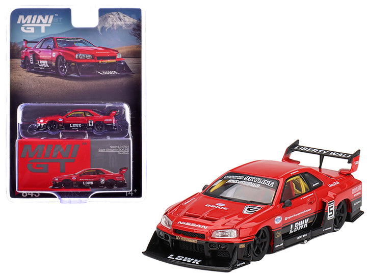 Nissan Skyline LB-ER34 Super Silhouette RHD (Right Hand Drive) #5 Red and Black Limited Edition 1/64 Diecast Model Car by Mini GT-0