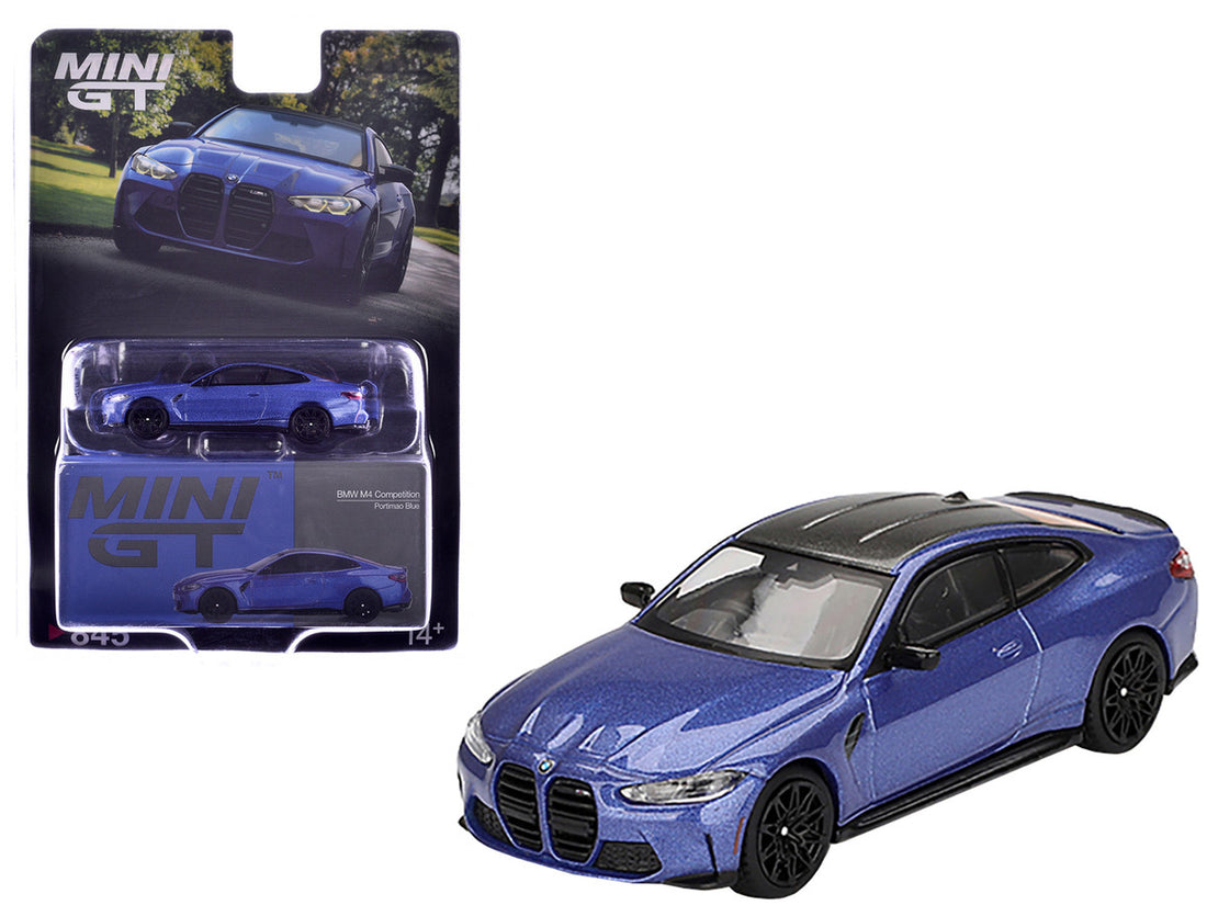 BMW M4 Competition Portimao Blue Metallic with Carbon Top Limited Edition 1/64 Diecast Model Car by Mini GT-3